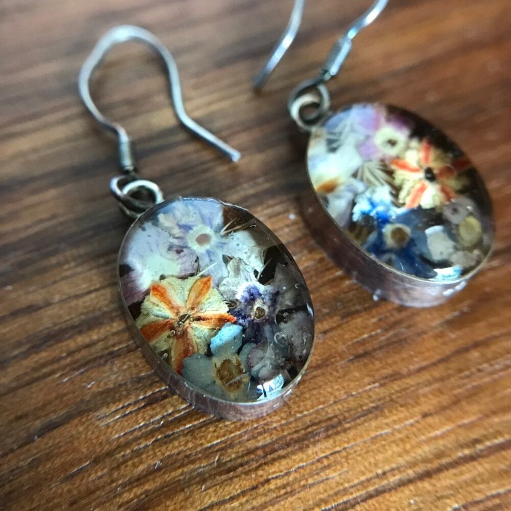 Artisan hand-crafted wildflowers in resin dainty dangle drop earrings